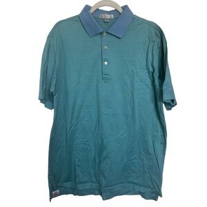 Peter Millar Men's Teal/Blue Stripe Polo Shirt